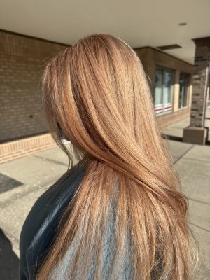 Dimensional highlights and lowlights with rich custom color by Liberty Greenwood at K Bella Hair Studio & Spa in Brighton, MI