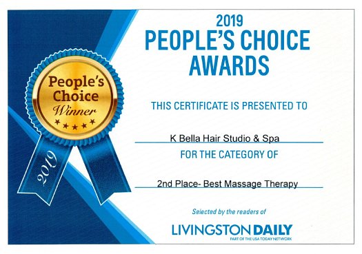 2019 People's Choice Awards - 2nd Place - Best Massage Therapy | K Bella - Brighton, MI