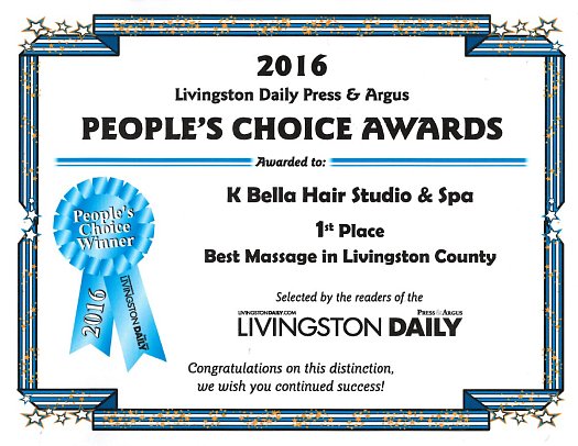 2016 People's Choice Awards - 1st Place - Best Massage In Livingston County | K Bella - Brighton, MI